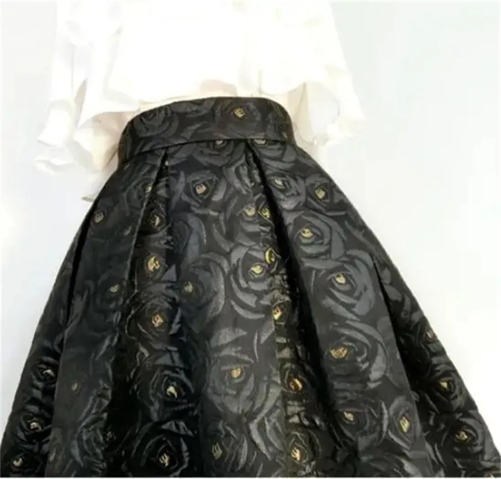 Spring Autumn Jacquare Party Gown Skirts Women High Waist Midi Skirts