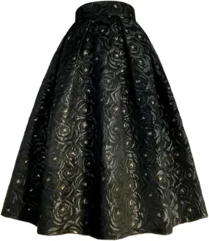 Spring Autumn Jacquare Party Gown Skirts Women High Waist Midi Skirts