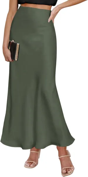 Spring Summer Skirts 2025 Satin Skirt High Waisted Maxi Cocktail Party Wedding A-Line Long Skirts
