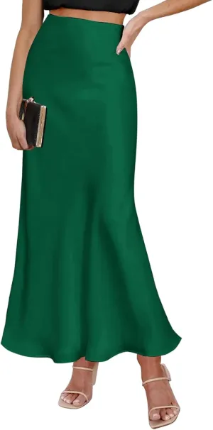 Spring Summer Skirts 2025 Satin Skirt High Waisted Maxi Cocktail Party Wedding A-Line Long Skirts