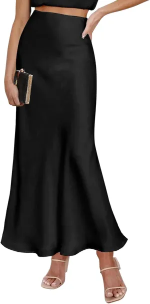 Spring Summer Skirts 2025 Satin Skirt High Waisted Maxi Cocktail Party Wedding A-Line Long Skirts