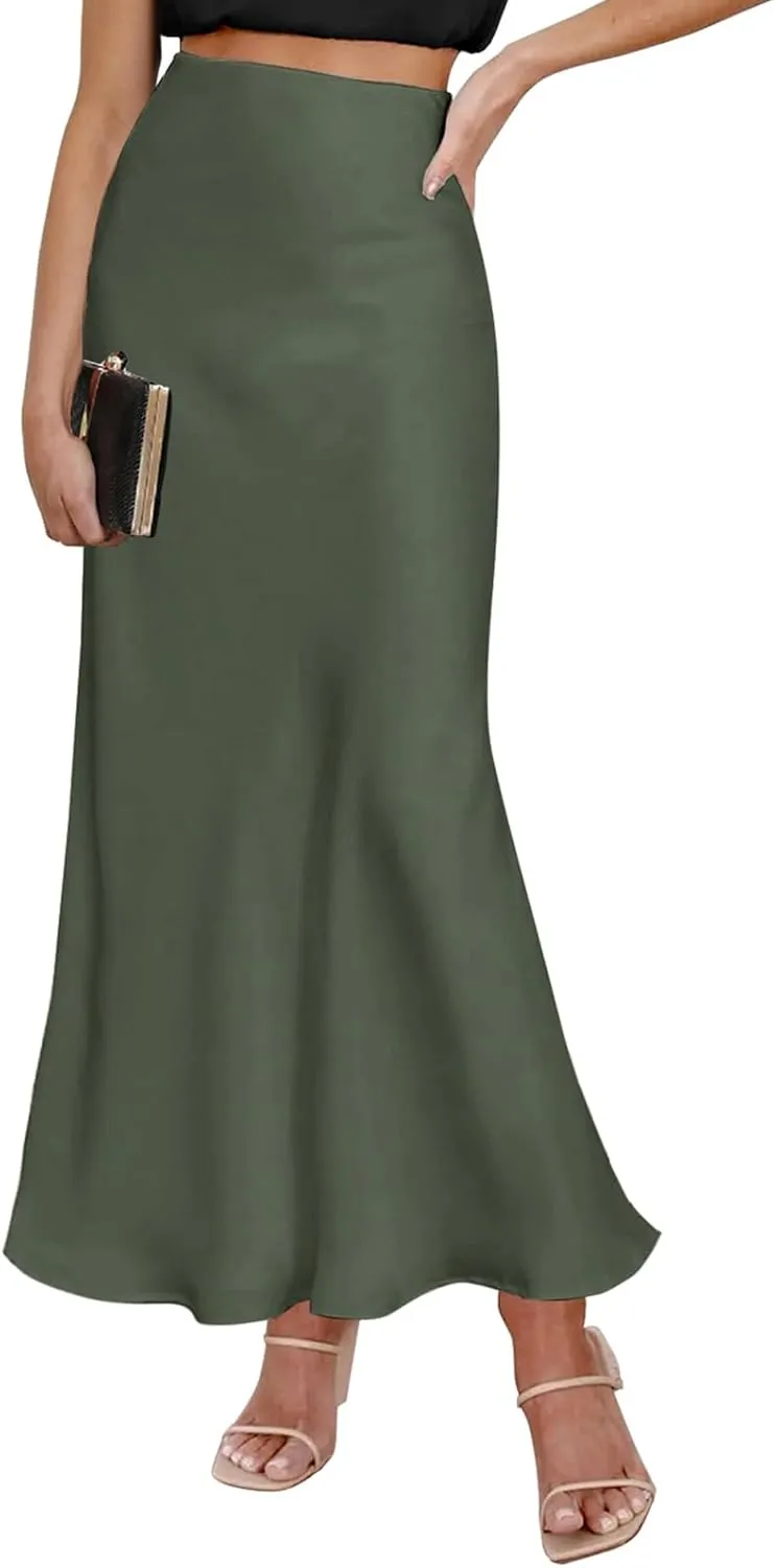 Spring Summer Skirts 2025 Satin Skirt High Waisted Maxi Cocktail Party Wedding A-Line Long Skirts