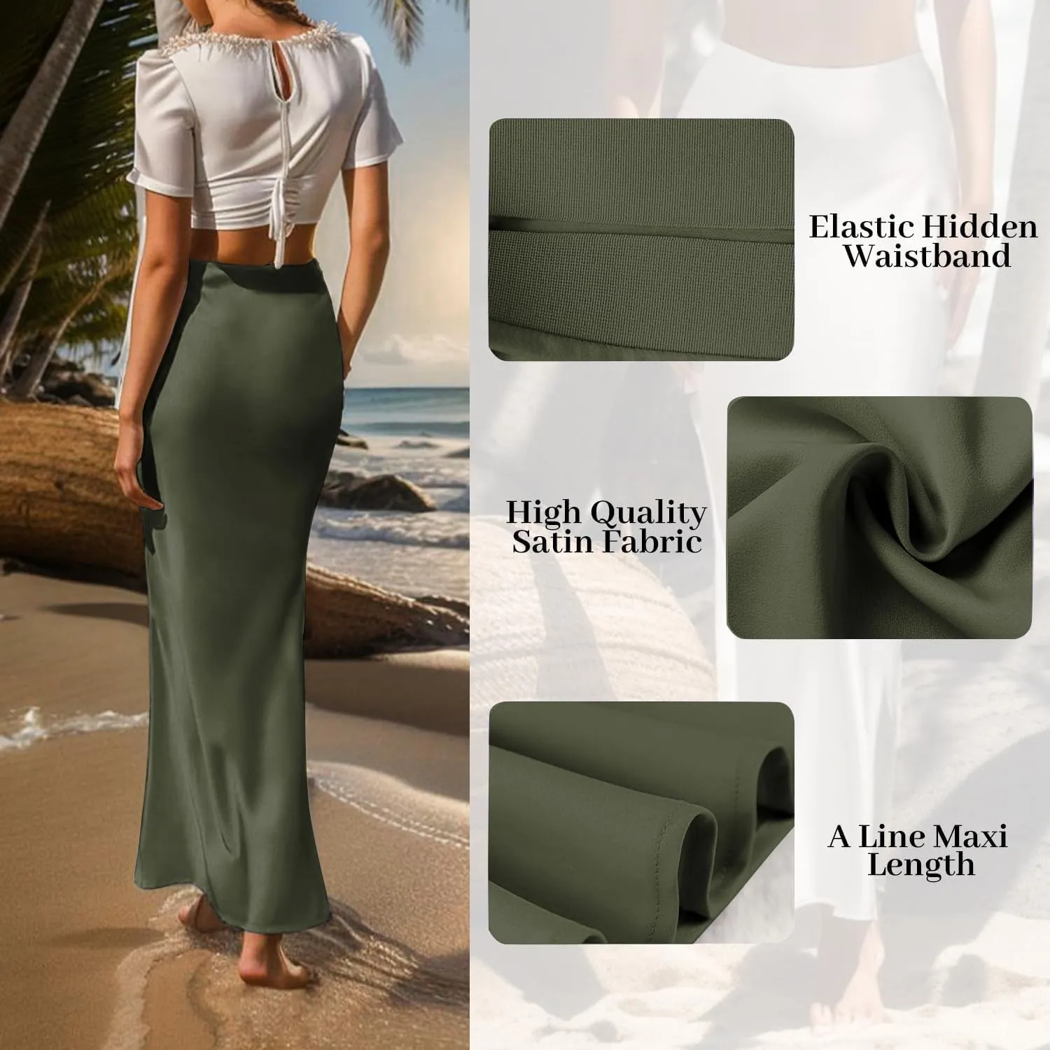 Spring Summer Skirts 2025 Satin Skirt High Waisted Maxi Cocktail Party Wedding A-Line Long Skirts