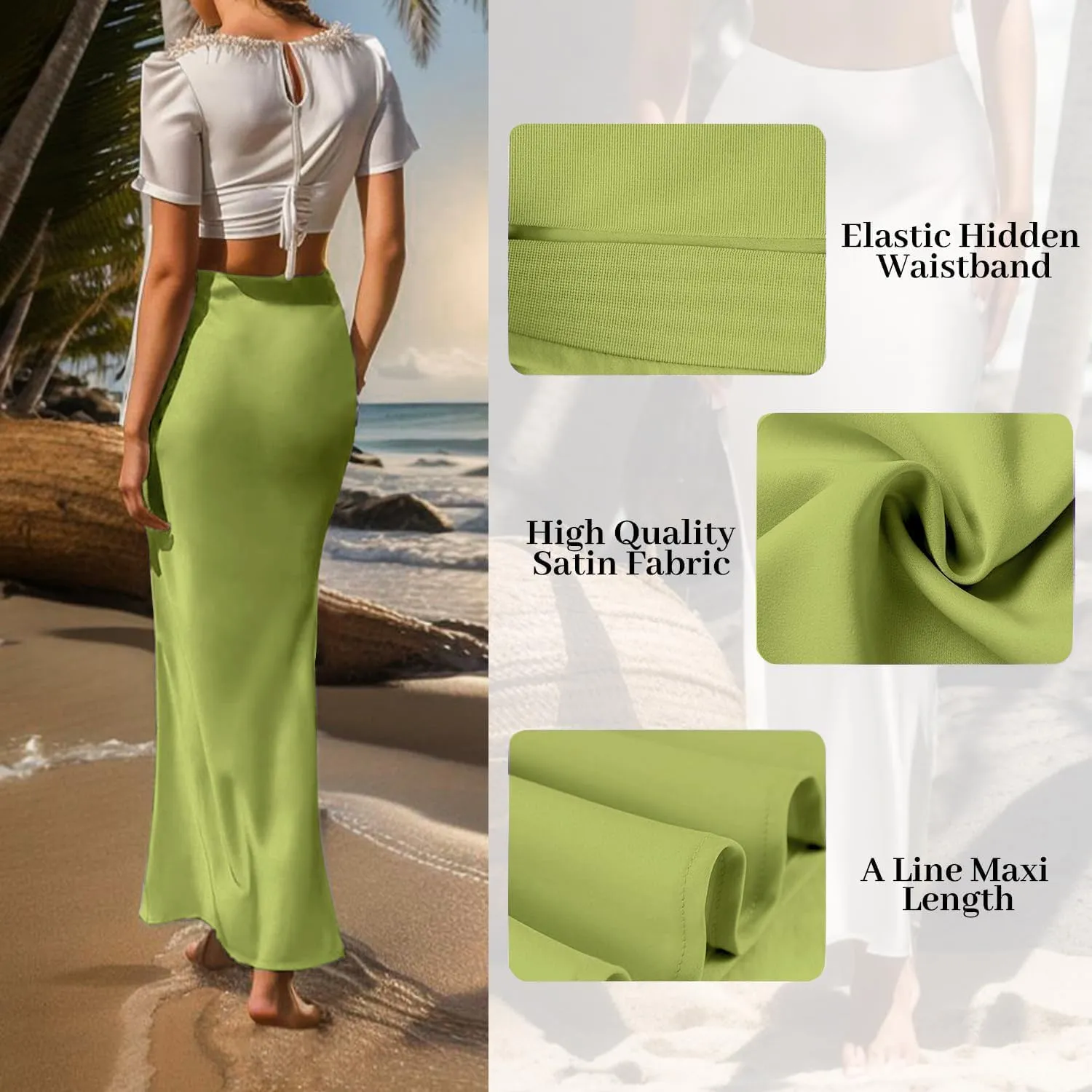 Spring Summer Skirts 2025 Satin Skirt High Waisted Maxi Cocktail Party Wedding A-Line Long Skirts