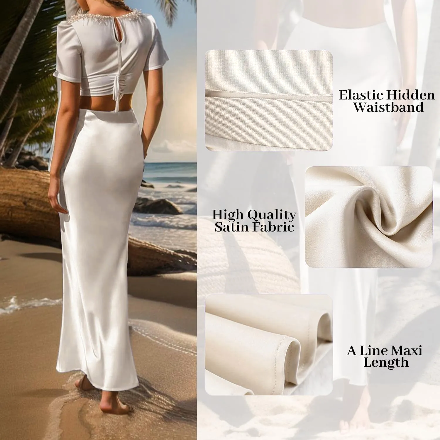 Spring Summer Skirts 2025 Satin Skirt High Waisted Maxi Cocktail Party Wedding A-Line Long Skirts