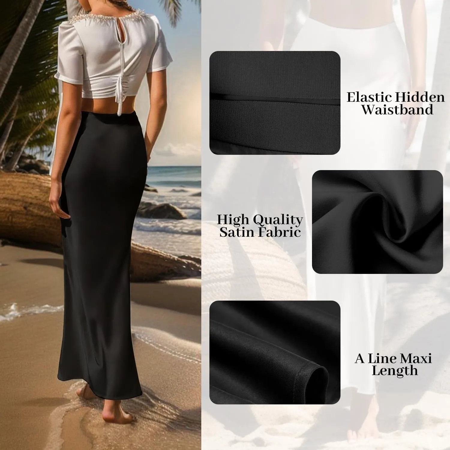 Spring Summer Skirts 2025 Satin Skirt High Waisted Maxi Cocktail Party Wedding A-Line Long Skirts