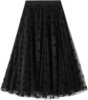 Summer Fashion Women Mesh Tulle Skirts Fashion Midi Pleated Skirt