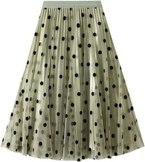 Summer Fashion Women Mesh Tulle Skirts Fashion Midi Pleated Skirt