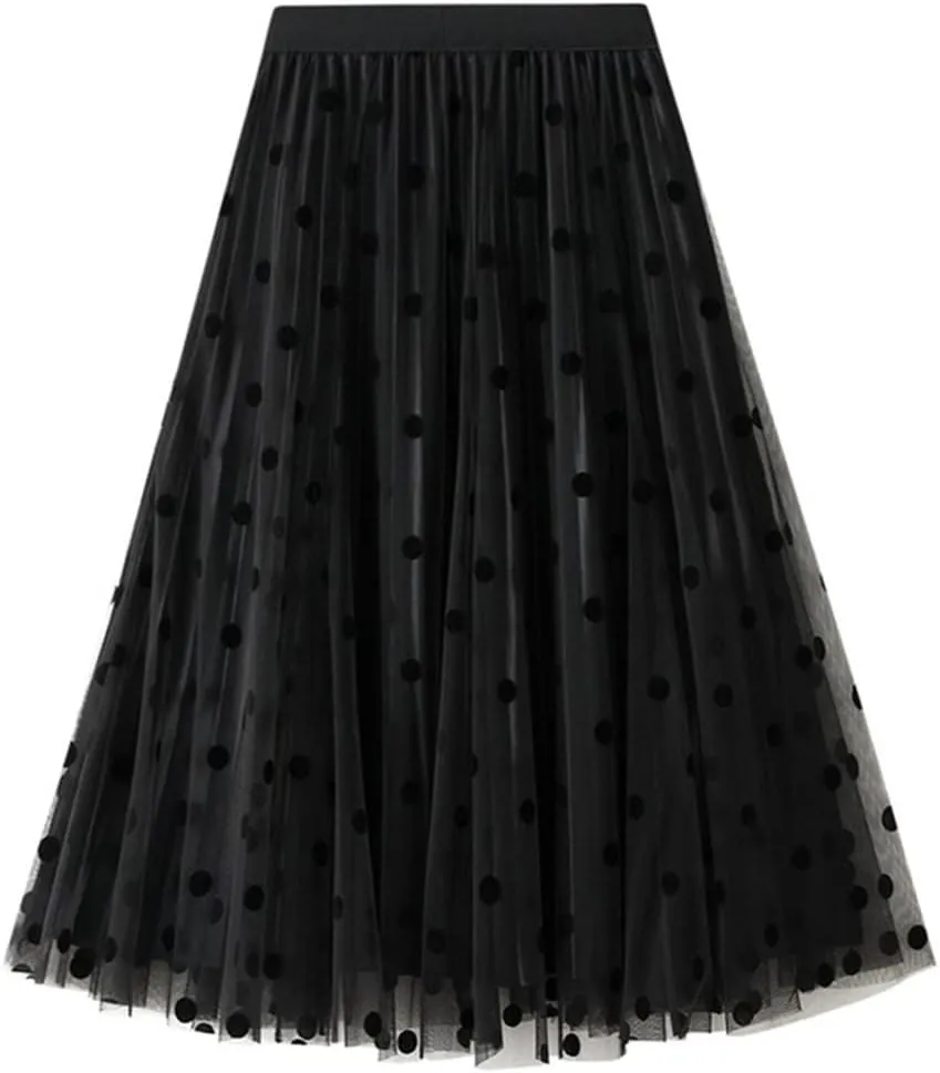 Summer Fashion Women Mesh Tulle Skirts Fashion Midi Pleated Skirt