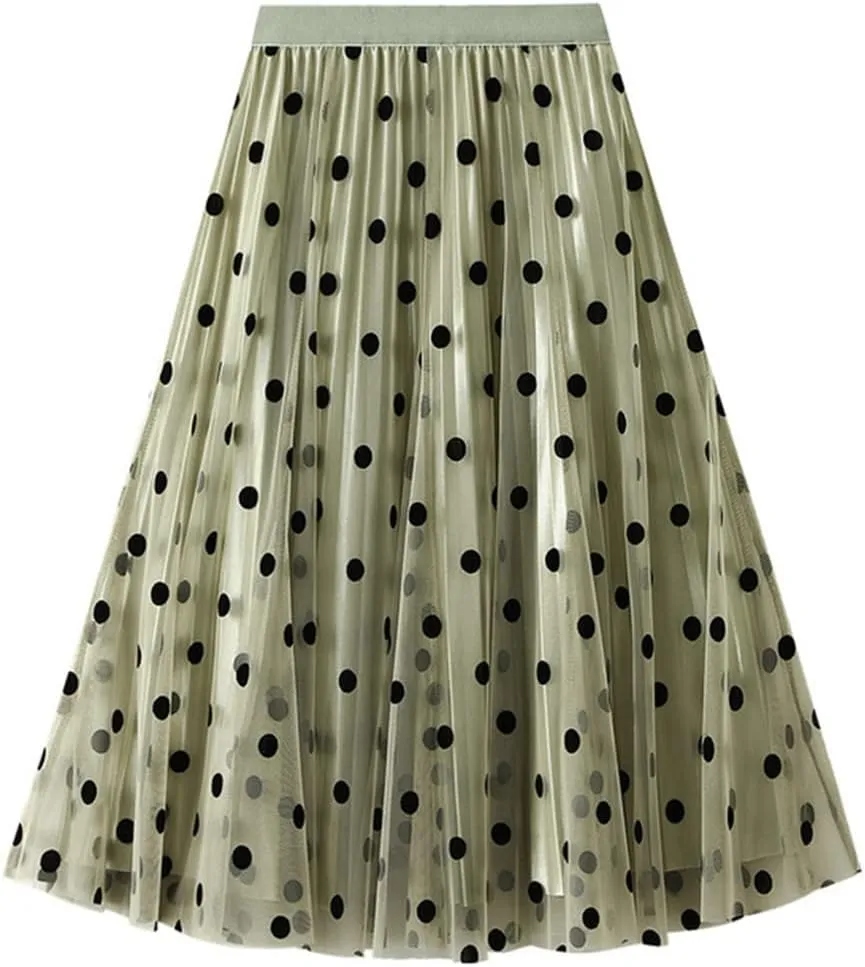 Summer Fashion Women Mesh Tulle Skirts Fashion Midi Pleated Skirt