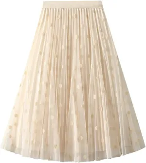Summer Fashion Women Mesh Tulle Skirts Fashion Midi Pleated Skirt