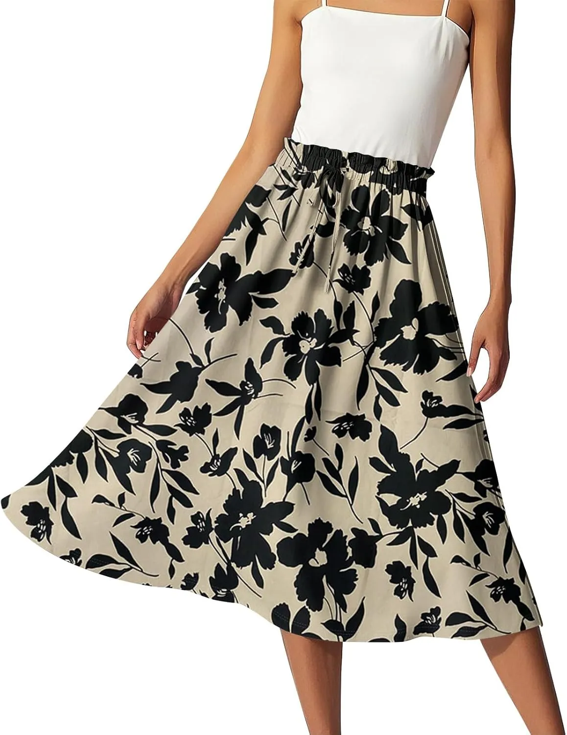 Summer Maxi Skirt for Women High Waist Flowy A-Line Long Skirt Boho Style