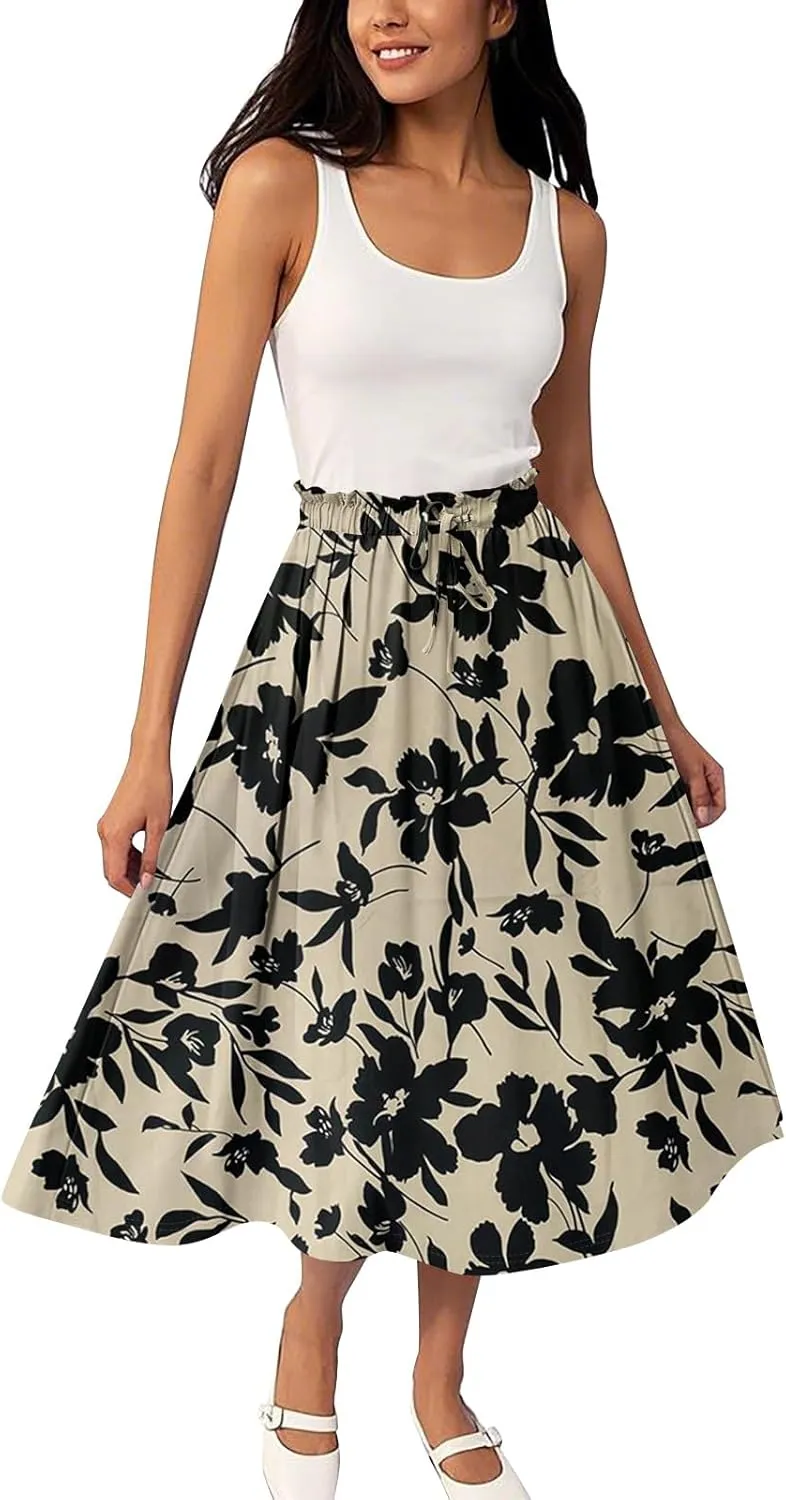 Summer Maxi Skirt for Women High Waist Flowy A-Line Long Skirt Boho Style