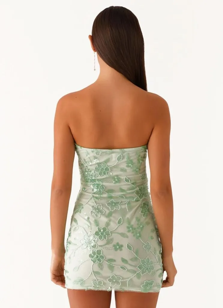 Summer Sequin Floral Embroidered Strapless Bodycon Mini Dresses Cute Coquette Y2k Clothes