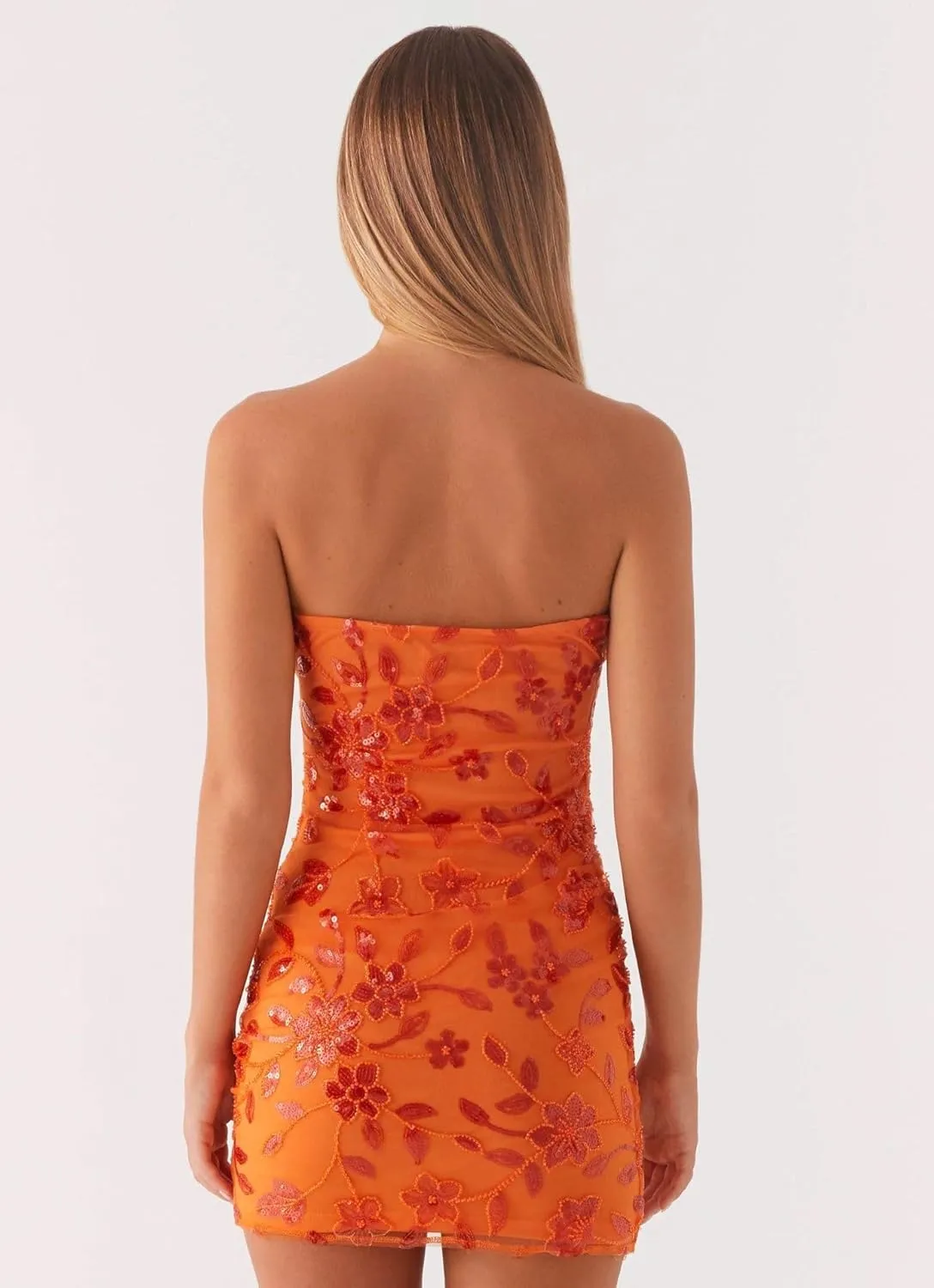 Summer Sequin Floral Embroidered Strapless Bodycon Mini Dresses Cute Coquette Y2k Clothes