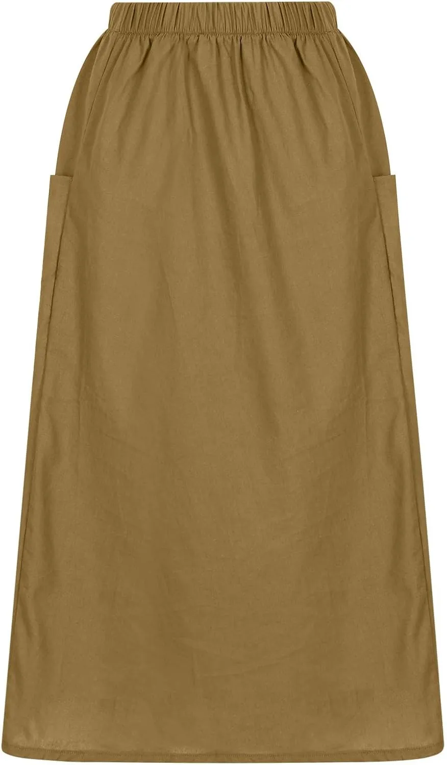 Summer Skirts for Women 2025 Trendy Soft Elastic Waisted Linen Skirt Midi Length Flowy Pleated Beach Maxi Skirt