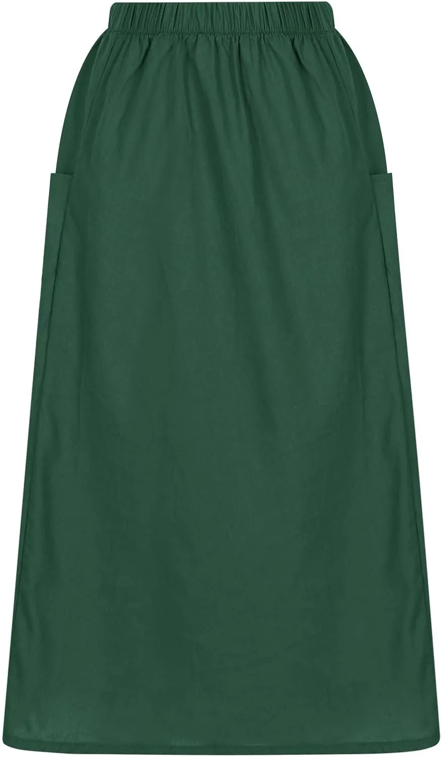 Summer Skirts for Women 2025 Trendy Soft Elastic Waisted Linen Skirt Midi Length Flowy Pleated Beach Maxi Skirt