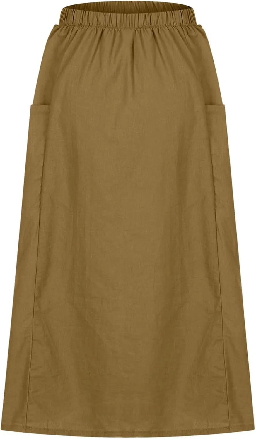 Summer Skirts for Women 2025 Trendy Soft Elastic Waisted Linen Skirt Midi Length Flowy Pleated Beach Maxi Skirt