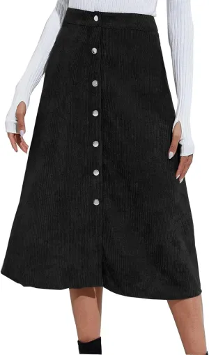 Summer Skirts for Women Vacation Beach Boho Pleated Long Skirt Front Button Elastic Waisted Maxi Skirt with Slit