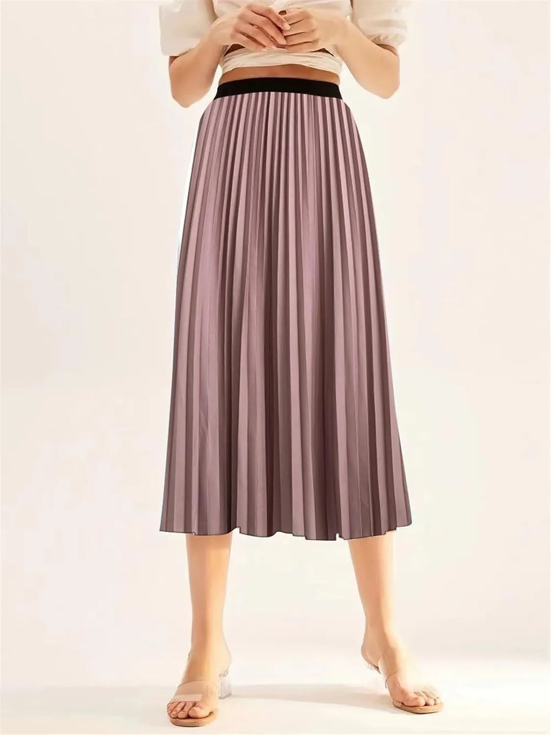 Summer Skirts Womens 2023 Vintage Floral Print Pleated Skirt Elastic High Waist Casual Midi Skirt Women Clothes