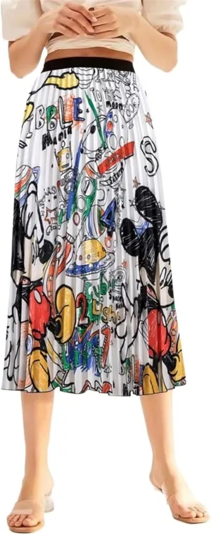 Summer Skirts Womens 2023 Vintage Floral Print Pleated Skirt Elastic High Waist Casual Midi Skirt Women Clothes