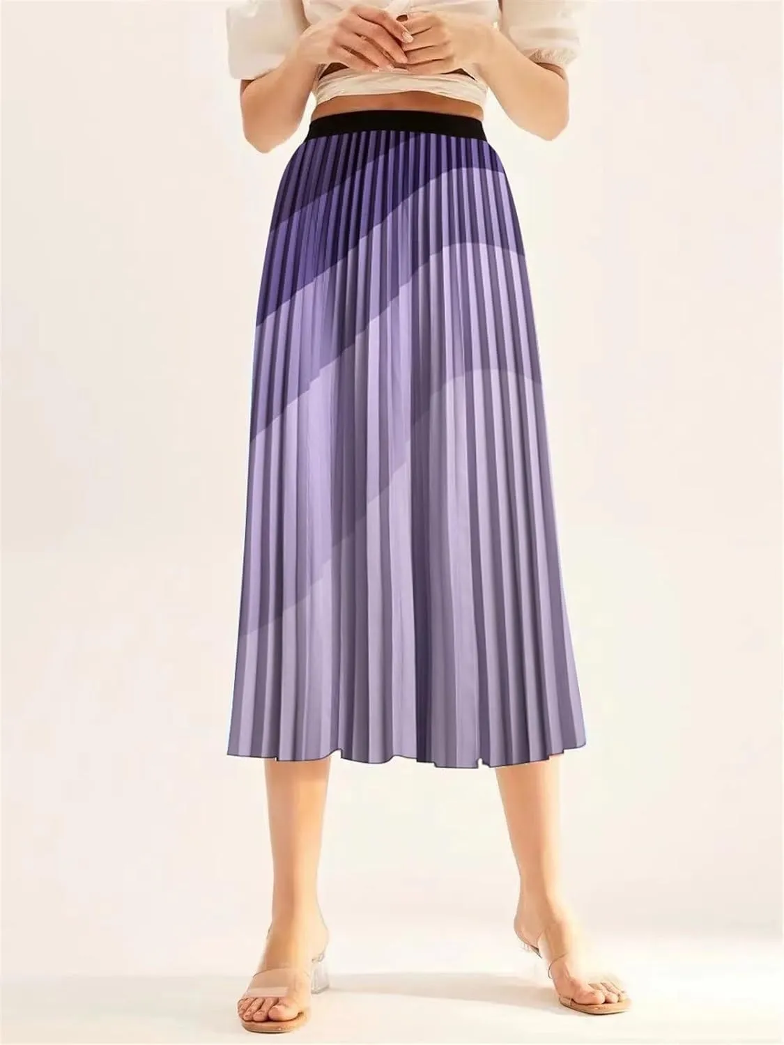 Summer Skirts Womens 2023 Vintage Floral Print Pleated Skirt Elastic High Waist Casual Midi Skirt Women Clothes