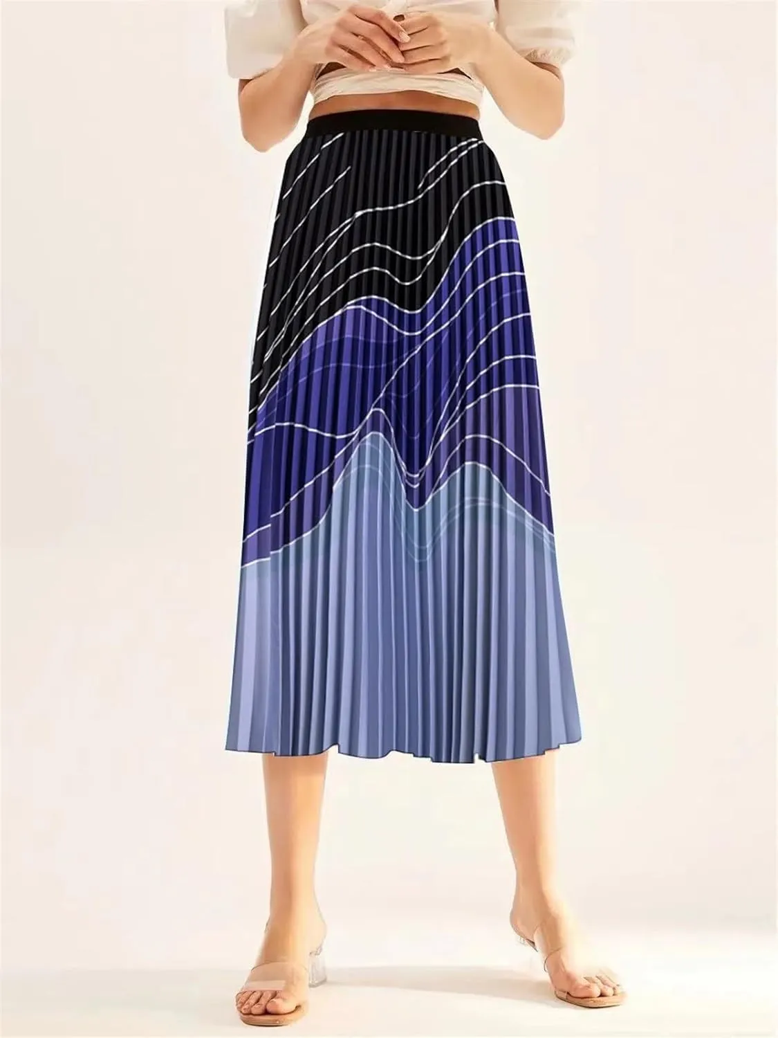 Summer Skirts Womens 2023 Vintage Floral Print Pleated Skirt Elastic High Waist Casual Midi Skirt Women Clothes