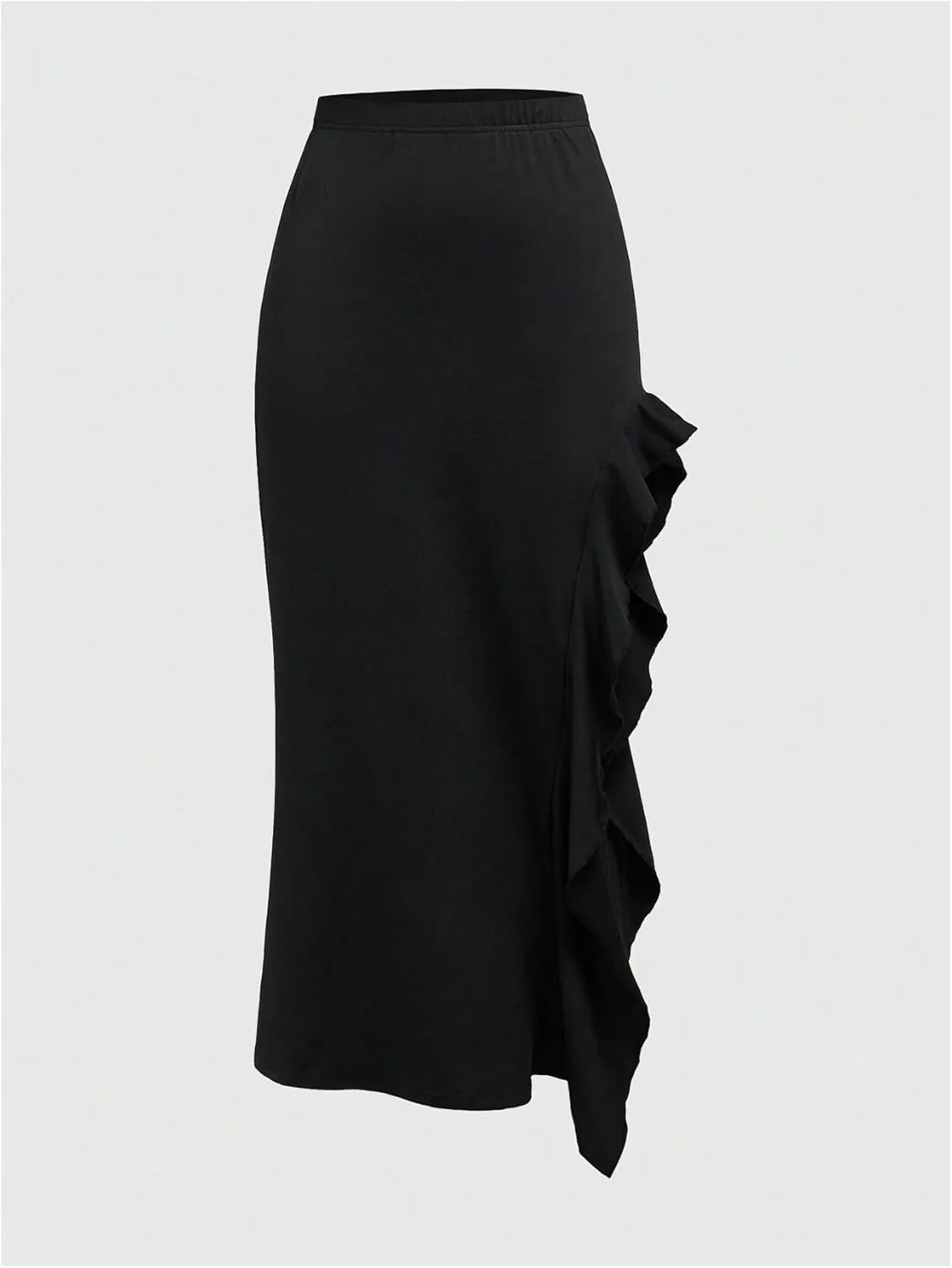 SweatyRocks Women's High Waist Split Thigh Ruffle Trim Flowy Stretchy Pencil Skirts