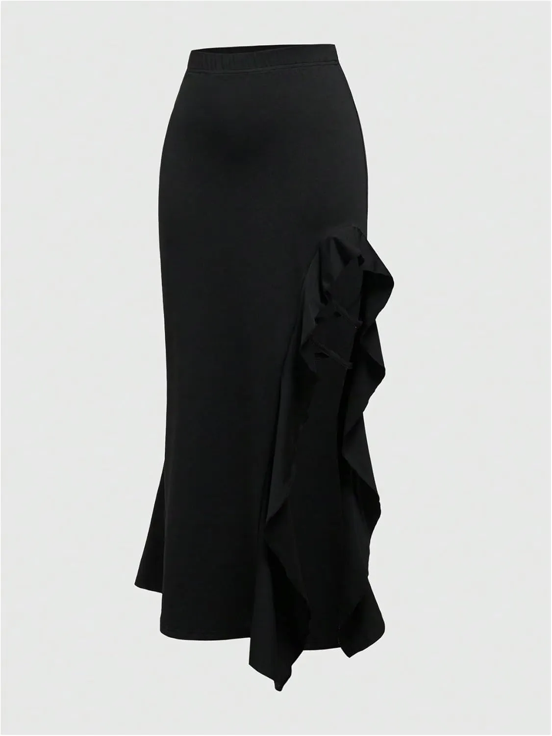 SweatyRocks Women's High Waist Split Thigh Ruffle Trim Flowy Stretchy Pencil Skirts