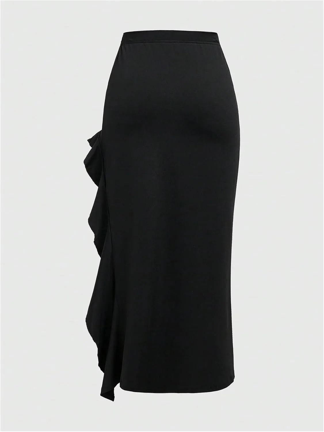 SweatyRocks Women's High Waist Split Thigh Ruffle Trim Flowy Stretchy Pencil Skirts