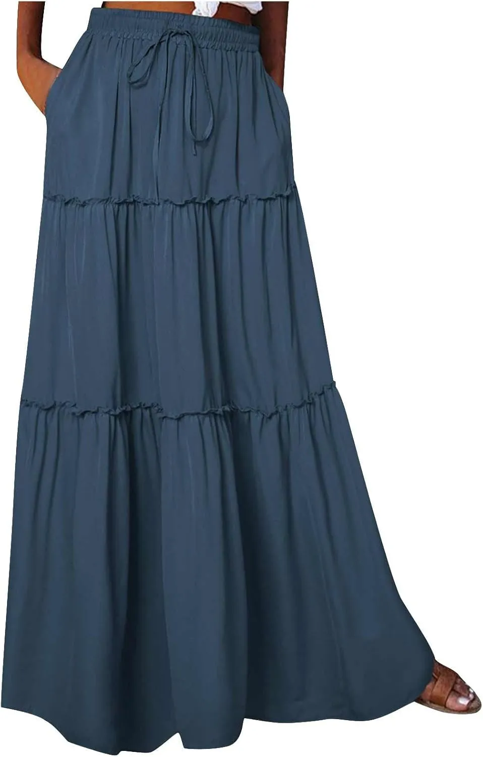 TANGNADE Womens Skirts Summer Casual Flowy High Waisted Tiered Maxi Skirt Spring Trendy Beach Ladies Skirts Long Length