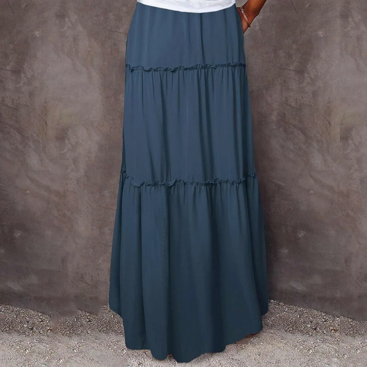 TANGNADE Womens Skirts Summer Casual Flowy High Waisted Tiered Maxi Skirt Spring Trendy Beach Ladies Skirts Long Length
