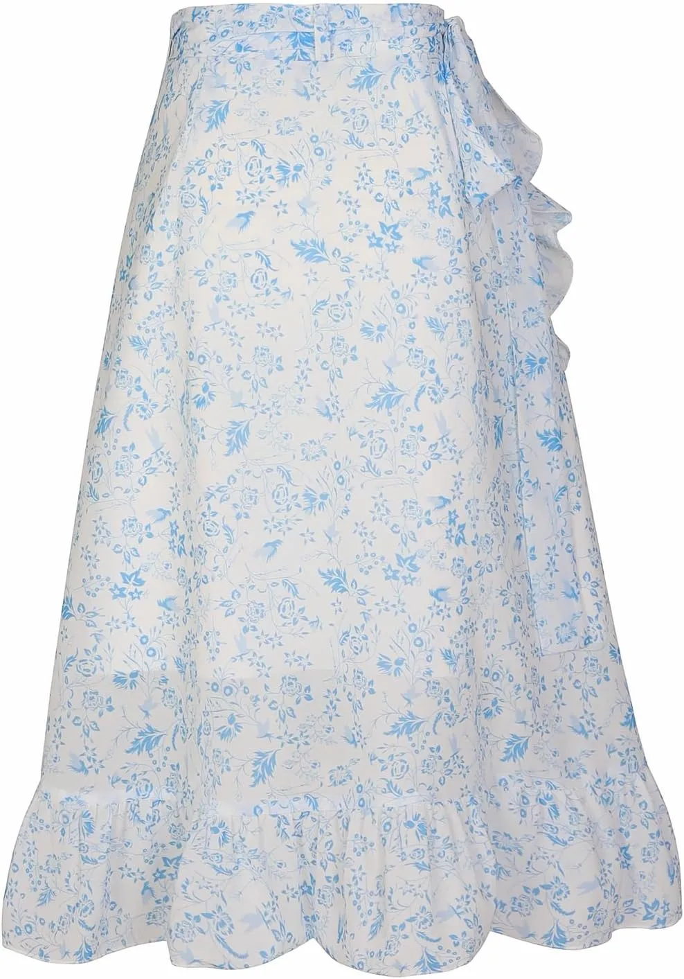 ThCreasa Womens Boho Floral Print High Waisted Wrap Skirts Ruffle Hem Tie Knot Summer Chiffon Flowy Midi Skirts