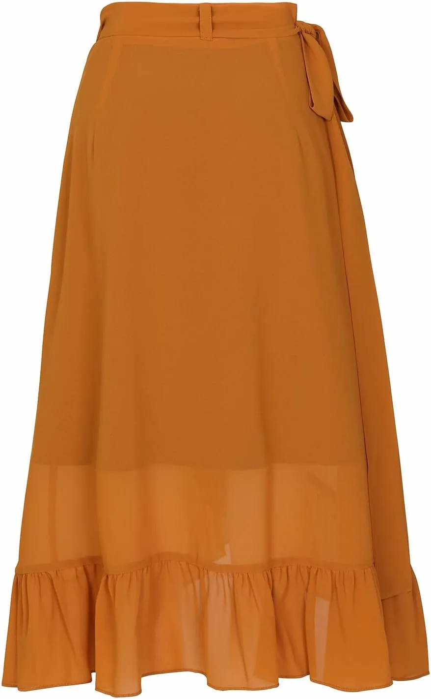 ThCreasa Womens Boho Floral Print High Waisted Wrap Skirts Ruffle Hem Tie Knot Summer Chiffon Flowy Midi Skirts