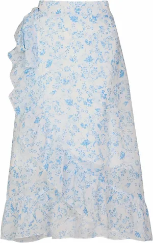 ThCreasa Womens Boho Floral Print High Waisted Wrap Skirts Ruffle Hem Tie Knot Summer Chiffon Flowy Midi Skirts