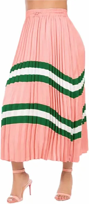 ThusFar Women's Graffiti Pleated Skirts Cartoon Printed Elastic Waist A-Line Swing Midi Skirt