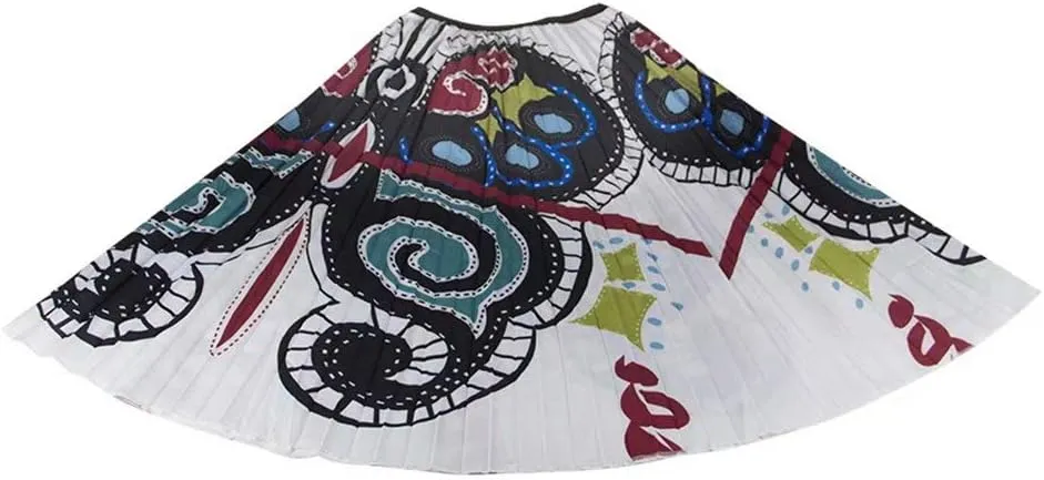 ThusFar Women's Graffiti Pleated Skirts Cartoon Printed Elastic Waist A-Line Swing Midi Skirt