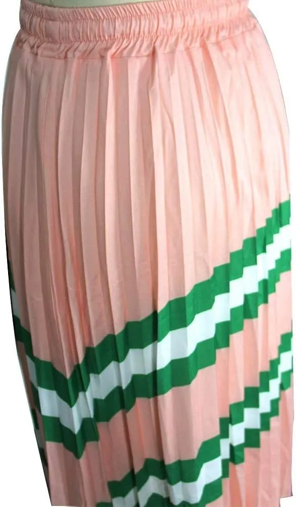 ThusFar Women's Graffiti Pleated Skirts Cartoon Printed Elastic Waist A-Line Swing Midi Skirt
