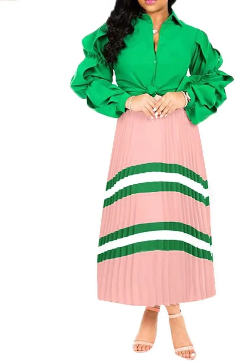 ThusFar Women's Graffiti Pleated Skirts Cartoon Printed Elastic Waist A-Line Swing Midi Skirt