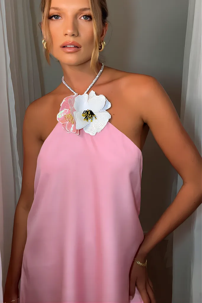 TIFFANY MINI DRESS - PINK SILK