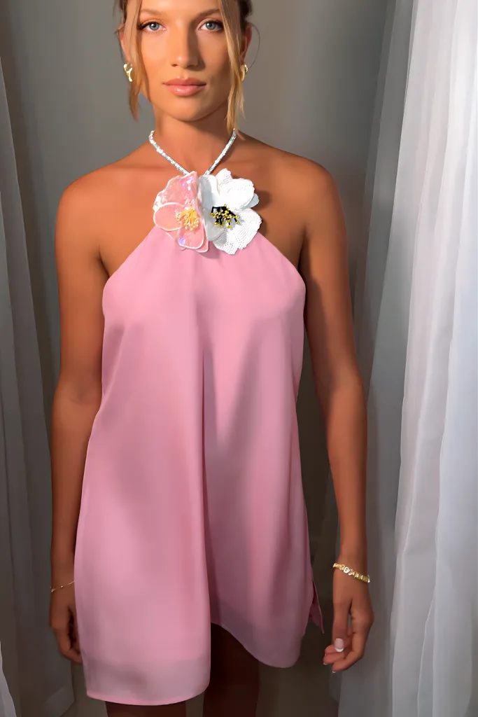 TIFFANY MINI DRESS - PINK SILK