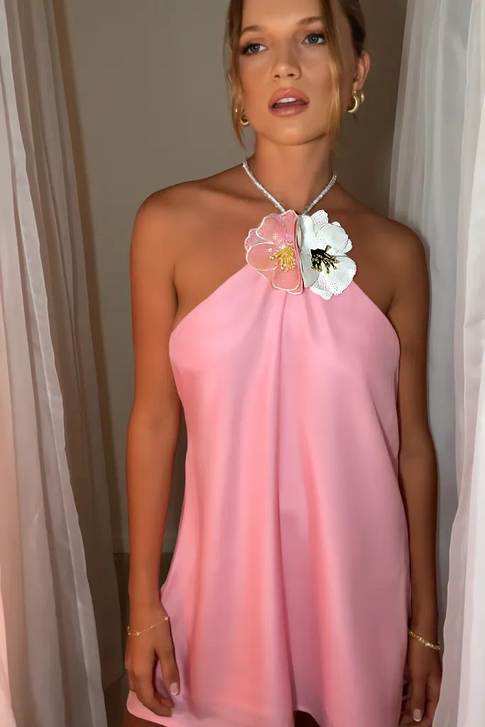 TIFFANY MINI DRESS - PINK SILK