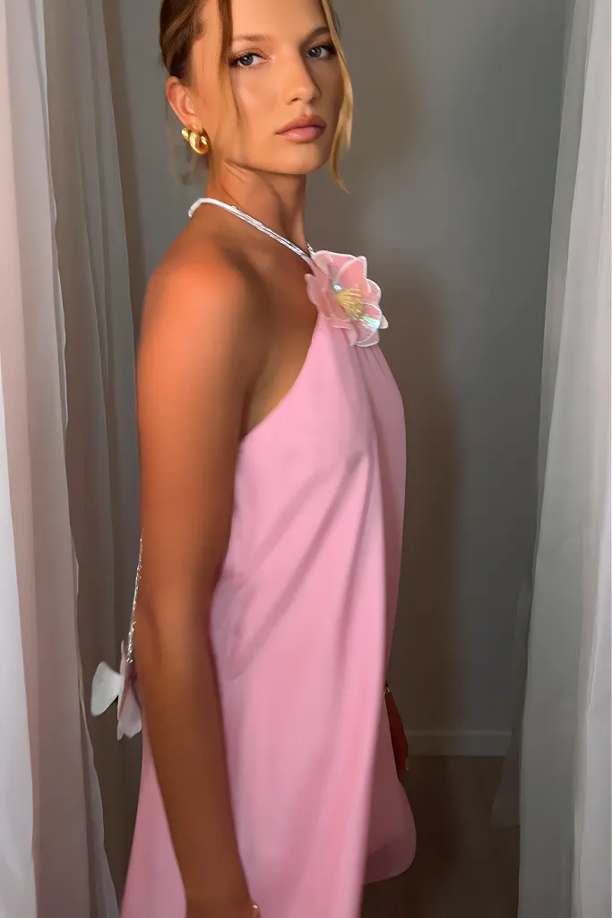 TIFFANY MINI DRESS - PINK SILK