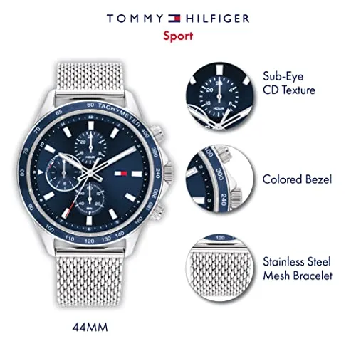 Tommy Hilfiger Men's Stainless Steel Case and Mesh Bracelet Watch, Color: Silver (Model: 1792018)