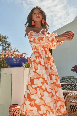 Tropical Tang Denni Smocked Midi Dress