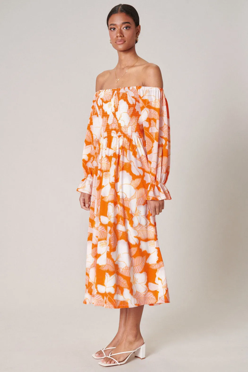 Tropical Tang Denni Smocked Midi Dress