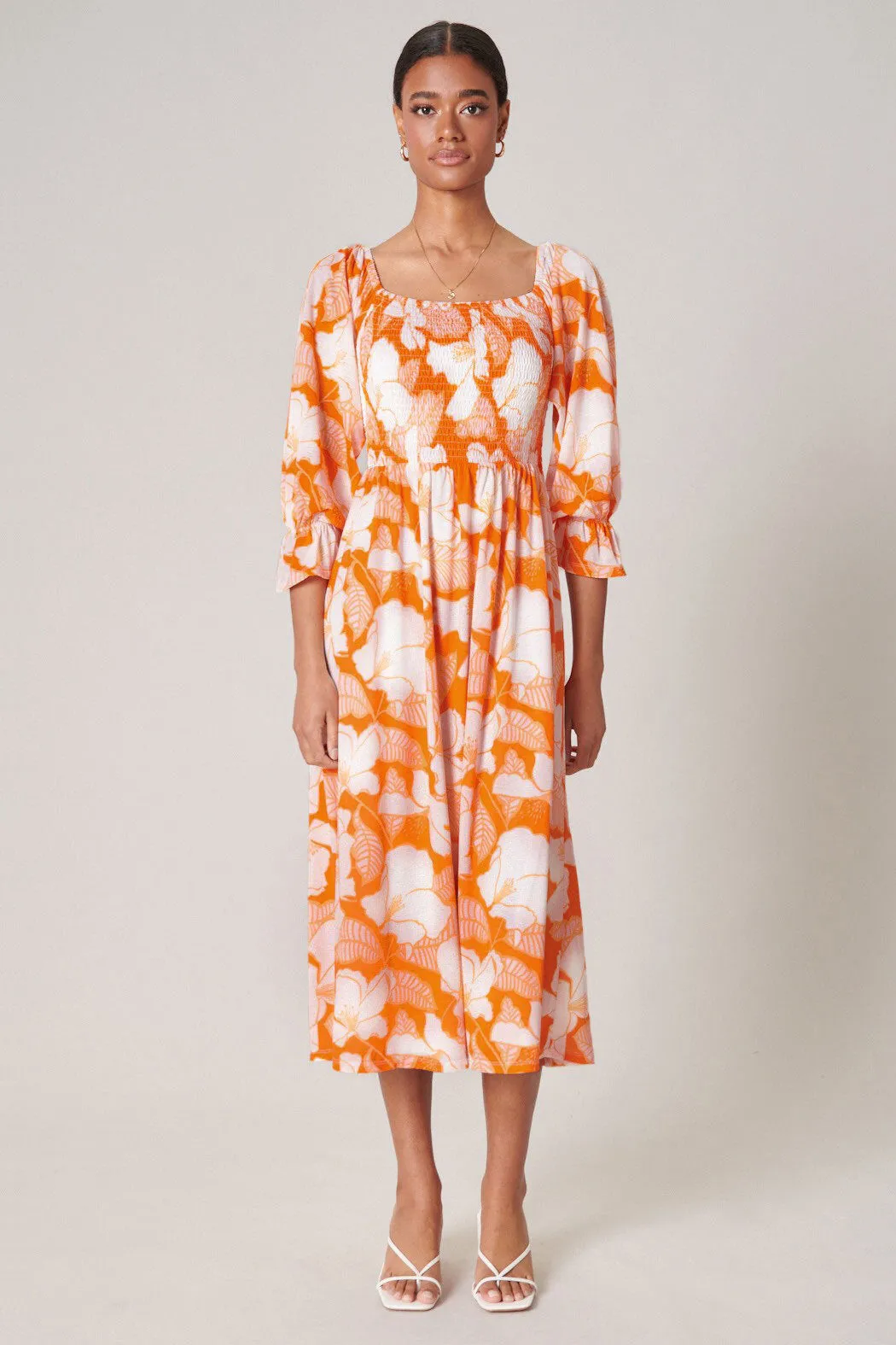 Tropical Tang Denni Smocked Midi Dress