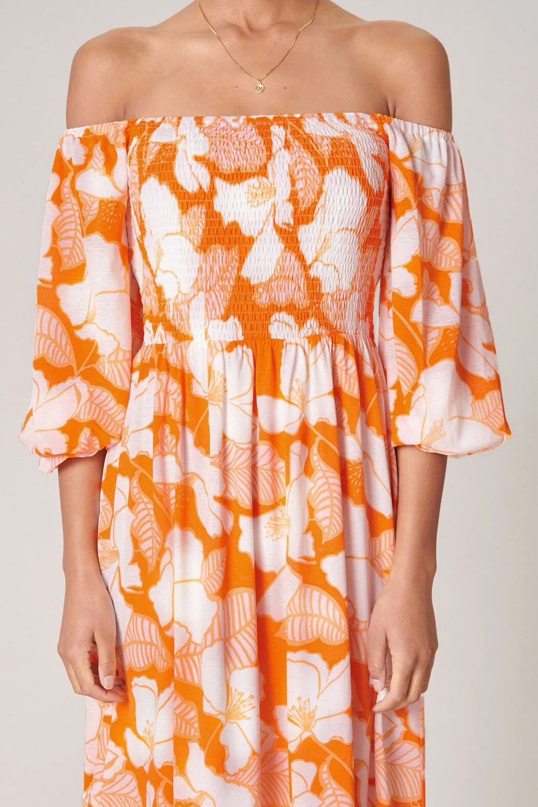 Tropical Tang Denni Smocked Midi Dress