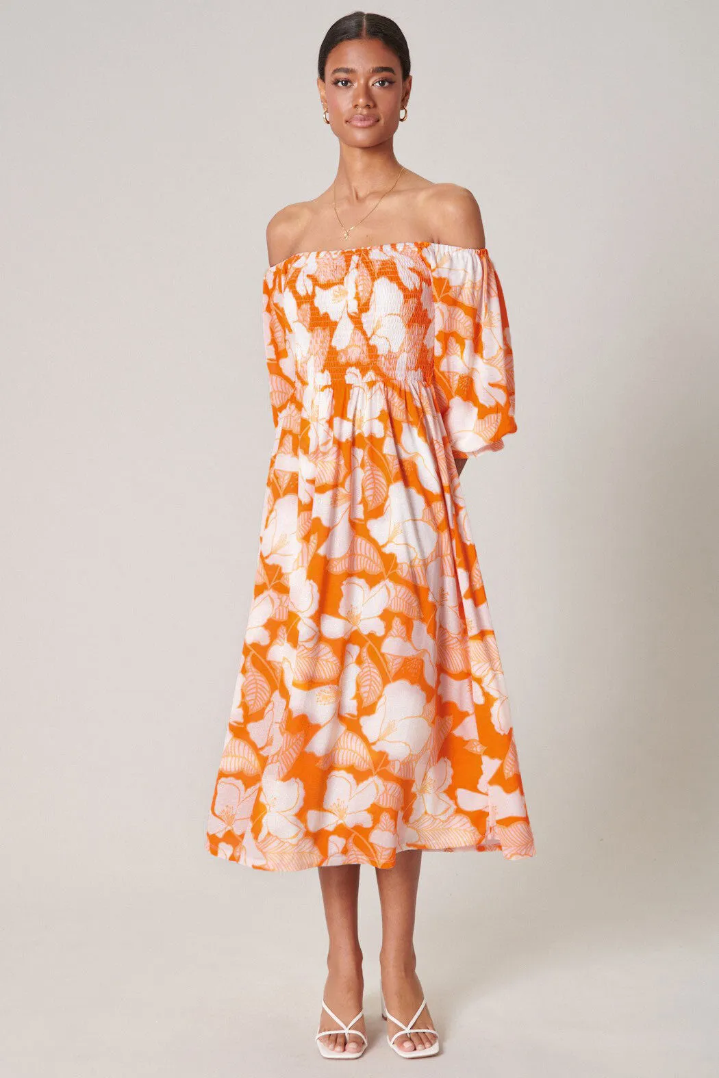 Tropical Tang Denni Smocked Midi Dress