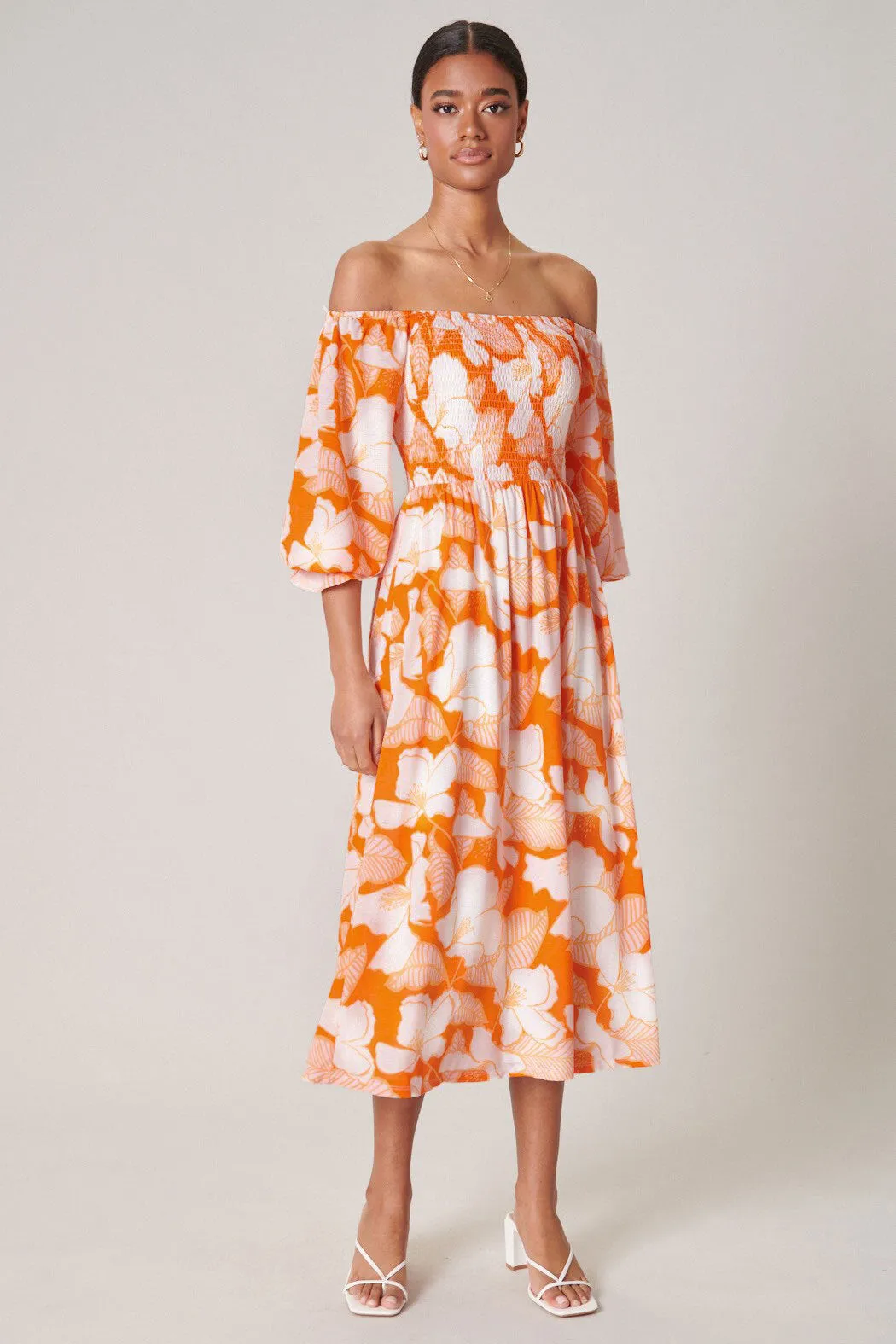 Tropical Tang Denni Smocked Midi Dress